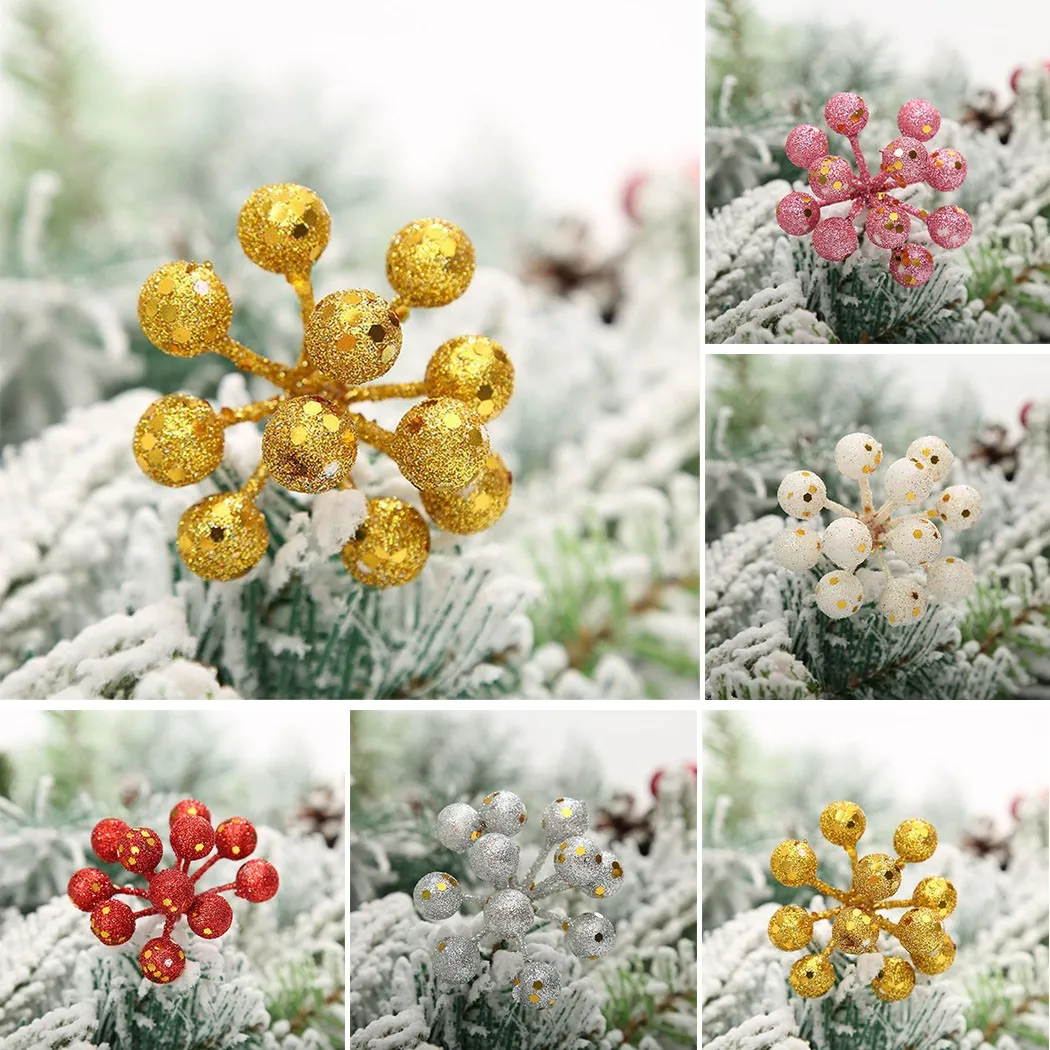 

Mini Fake Fruit Christmas Pearl Berries Artificial Flower Cherry Stamen For DIY Gift Box Wedding Christmas Decorated Wreath