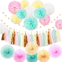 40pcs party decorations birthday wedding supplies paper pom poms tassles flower garland set for fiesta summer holiday party