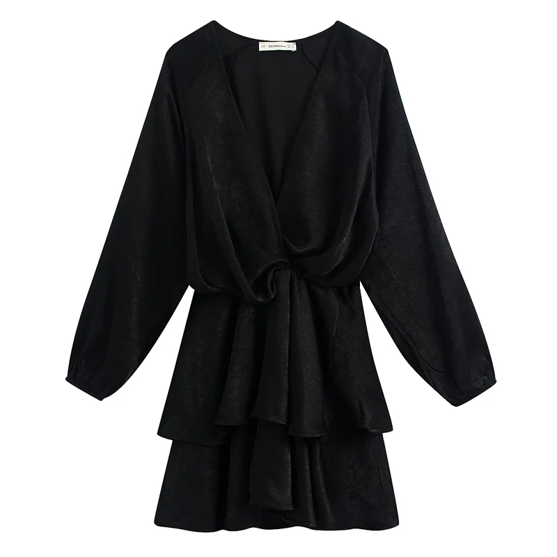 Винтажное черное драпированное платье Casacding модные женские платья с v образным