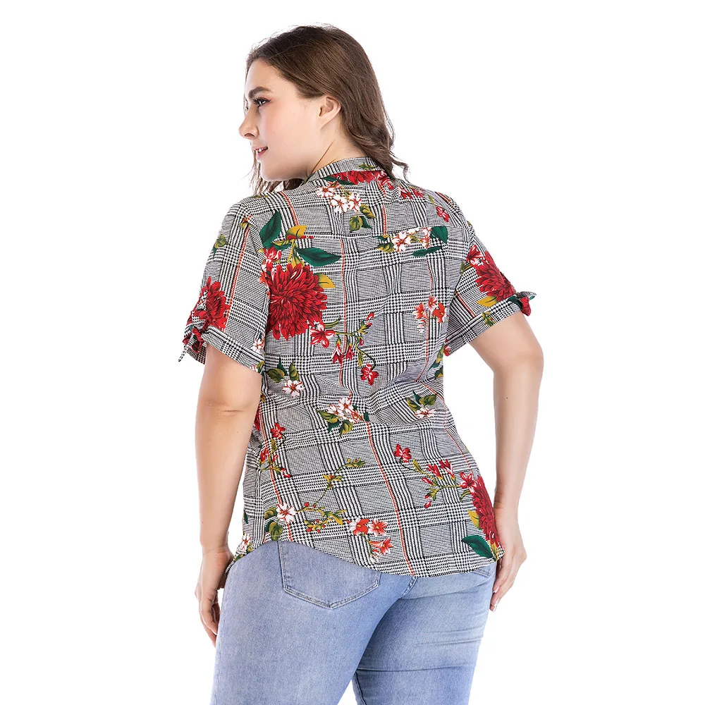 

Plus Size Fashion Printing Ladies Design Short Blouse Mujer High Quality Elegant Shirt America Europe Africa Casual Women Tops