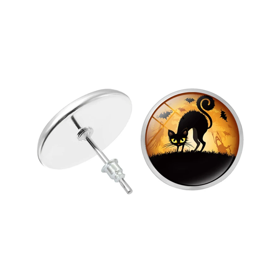 Серьги-гвоздики с полной луной Черный кот на дереве астрономические кольца