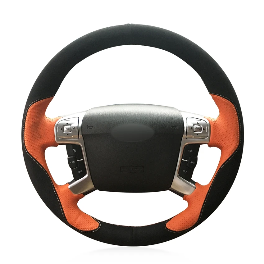 

Сшитый вручную черный замшевый оранжевый кожаный Противоскользящий мягкий чехол рулевого колеса автомобиля для Ford Mondeo Mk4 2007-2012 S-Max 2008
