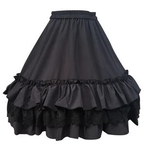 Юбка женская шифоновая до колен, кружевная Милая в стиле Лолита, с оборками, многоярусная короткая юбка принцессы с эластичным поясом, белого и черного цвета