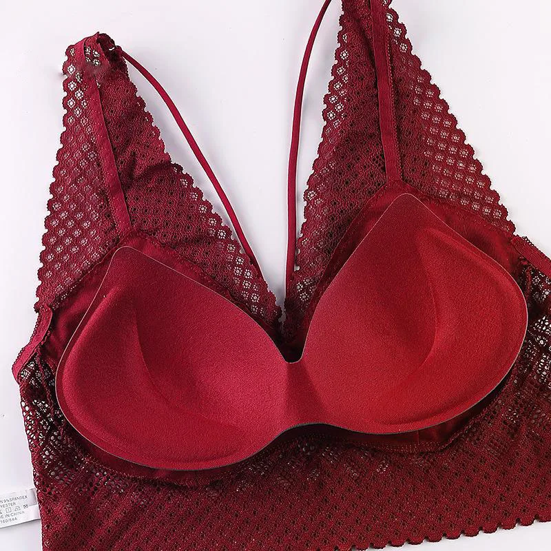 

SALSPOR Lace Underwear Set Women Sexy Deep-V Seamless Wireless Lingerie Backless Breathable Padded Bra Suite