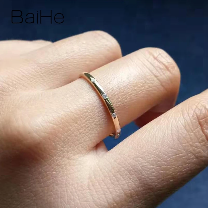 BAIHE, 14 к, желтое золото, 0.06CT, сертифицировано H/SI, круглая огранка, натуральные бриллианты, обручальное кольцо для женщин, модное, ювелирное изделие с бриллиантами, кольцо