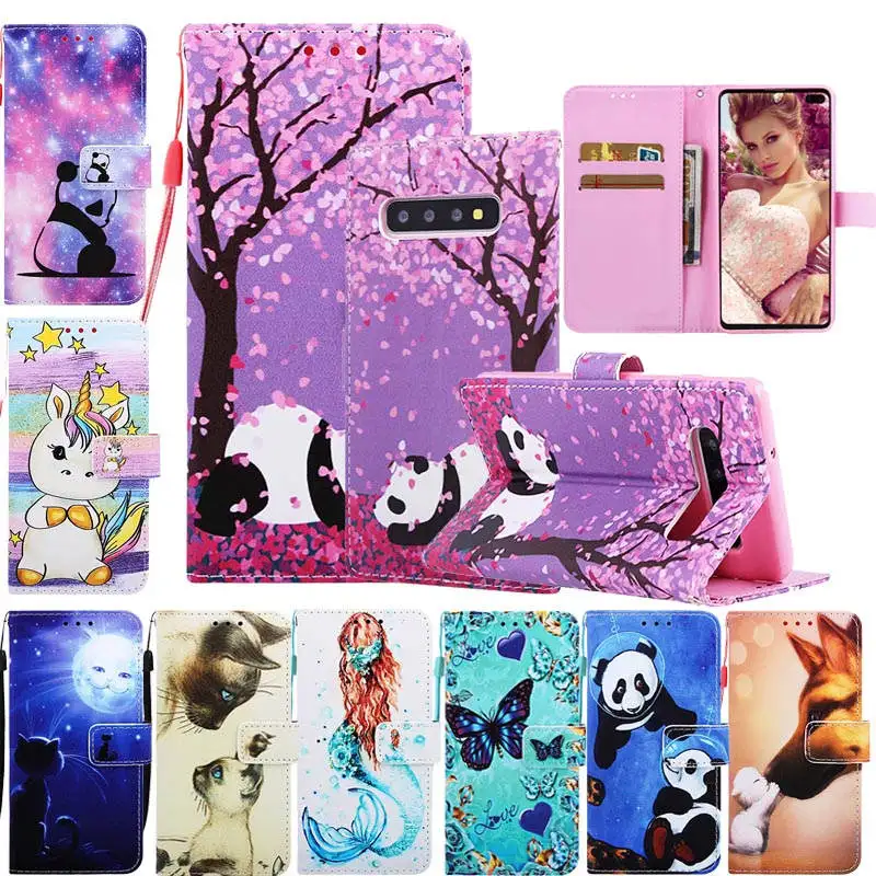 Cute Panda Patterned PU Leather Flip Wallet Case Cover on sfor Samsung S8 Plus S10 S10e S9 J4 J6 2018 Cards Holder Phone Coque | Мобильные