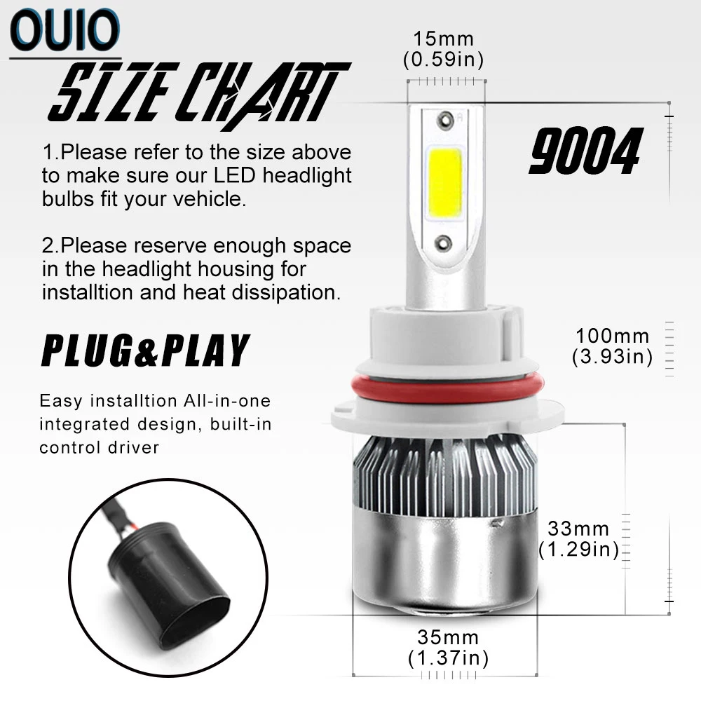 1pair C6 LED Car Headlight Bulbs Led Lamp for Auto 7200LM 72W COB Chip Fog Lights 12V 6000k H1 H3 H4 H7 H13 9004 9005 9006 HB3 | Автомобили