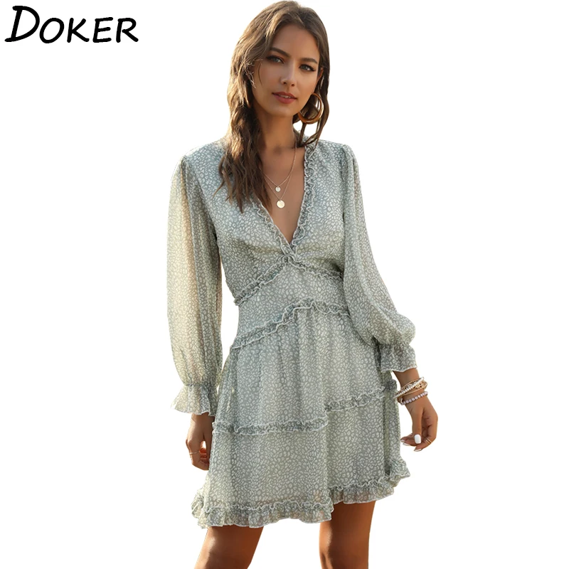 Весна лето 2020 шифоновое платье с цветочным рисунком v образным вырезом длинным