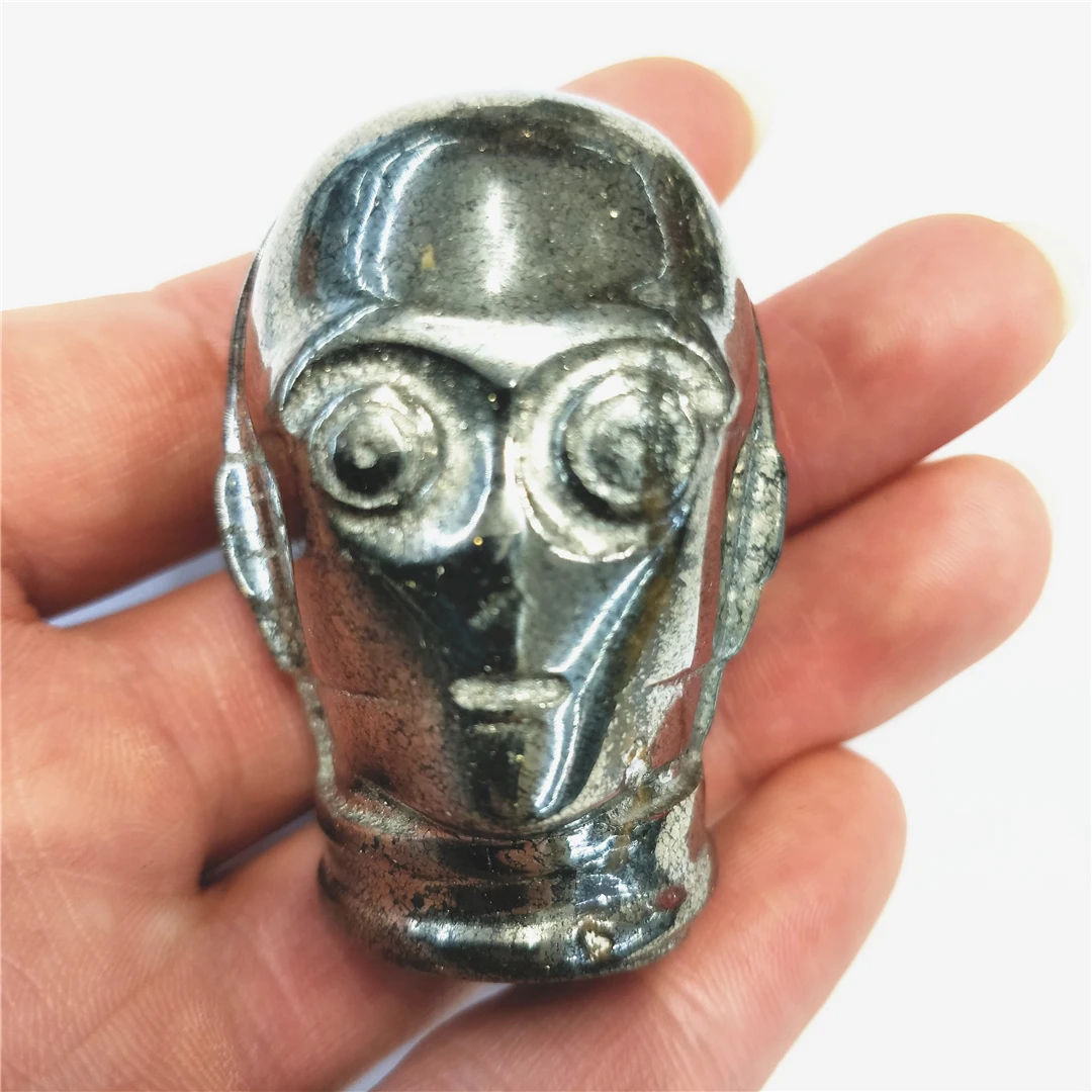 

Natural Pyrite Carved Robot Butler Ornament Boy Love Gifts Quartz Mineral Figurine Stone Handcrafts Teenage Apartment Decoration