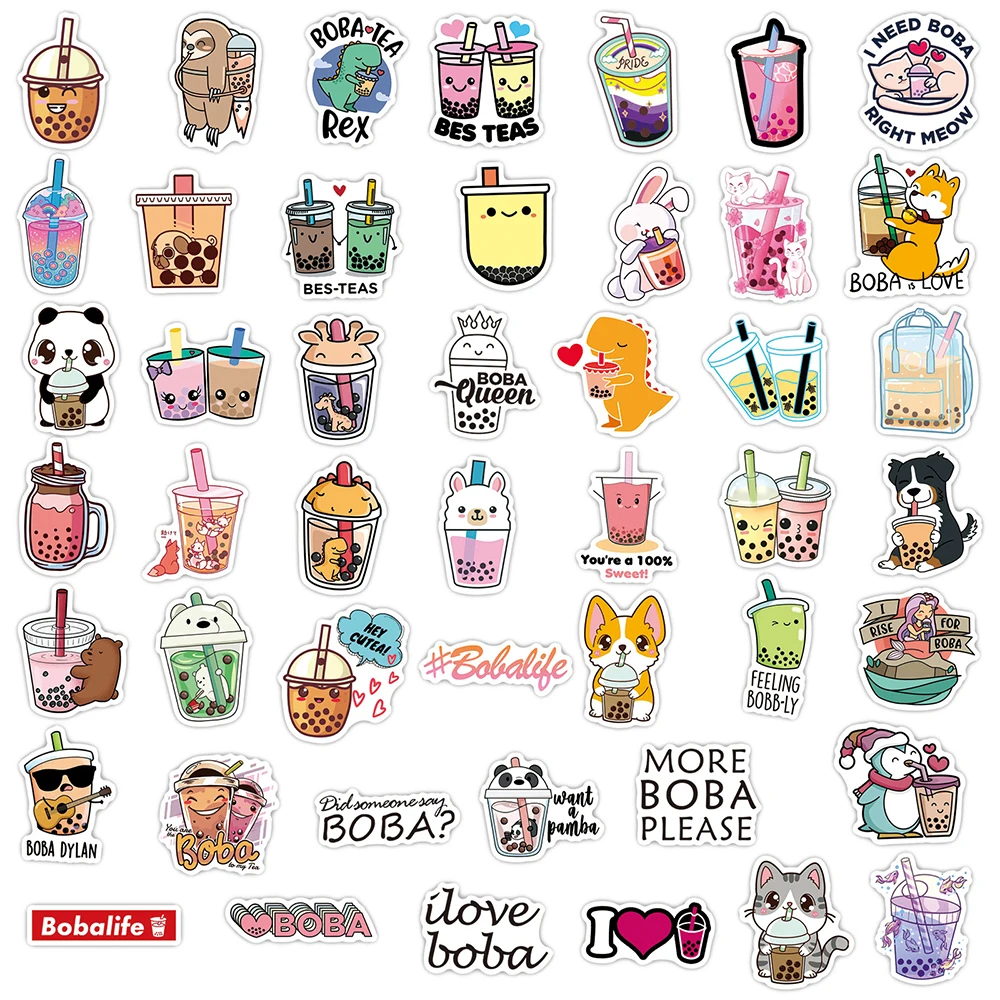 10/30/47PCS Bubble Milk Tea Cartoon Animal Stickers Laptop Guitar Luggage Waterproof Graffiti Sticker Decal Kid Classic Toys - купить по