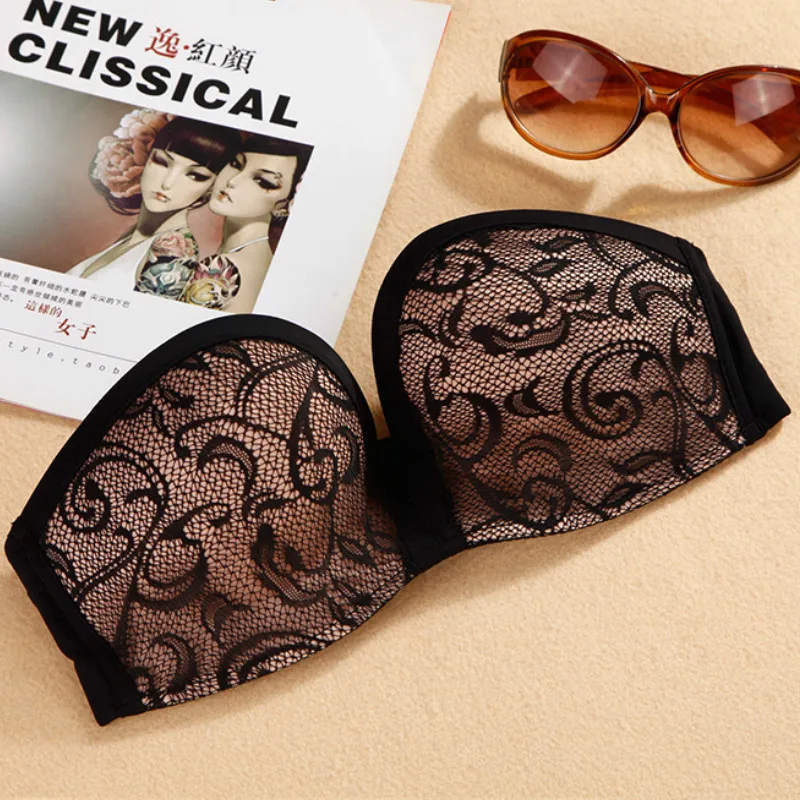 

Lace Strapless Bra Slip-proof Gathered Invisible Underwear Sexy No Rims Wrapped Chest Big Size Bralette Off-shoulder Crop Top