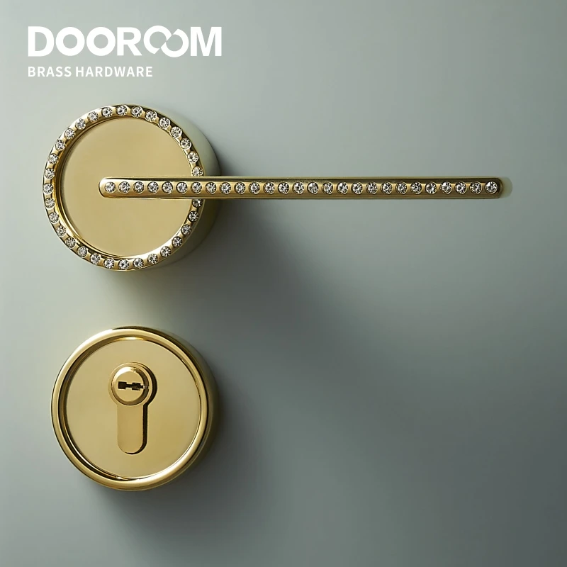 Dooroom латунный дверной замок современный черный PVD золотой с бриллиантом для