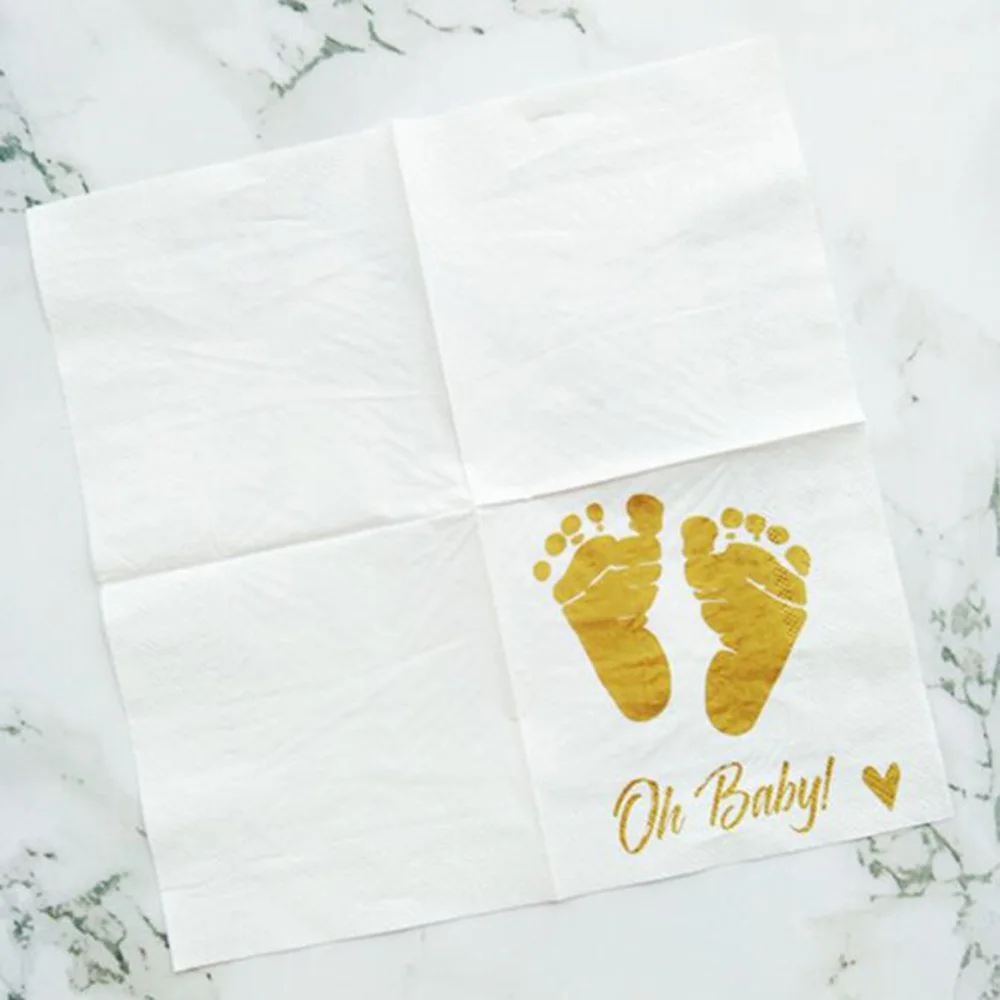 3 слойные одноразовые салфетки Oh Baby с золотым ножком детские праздничные