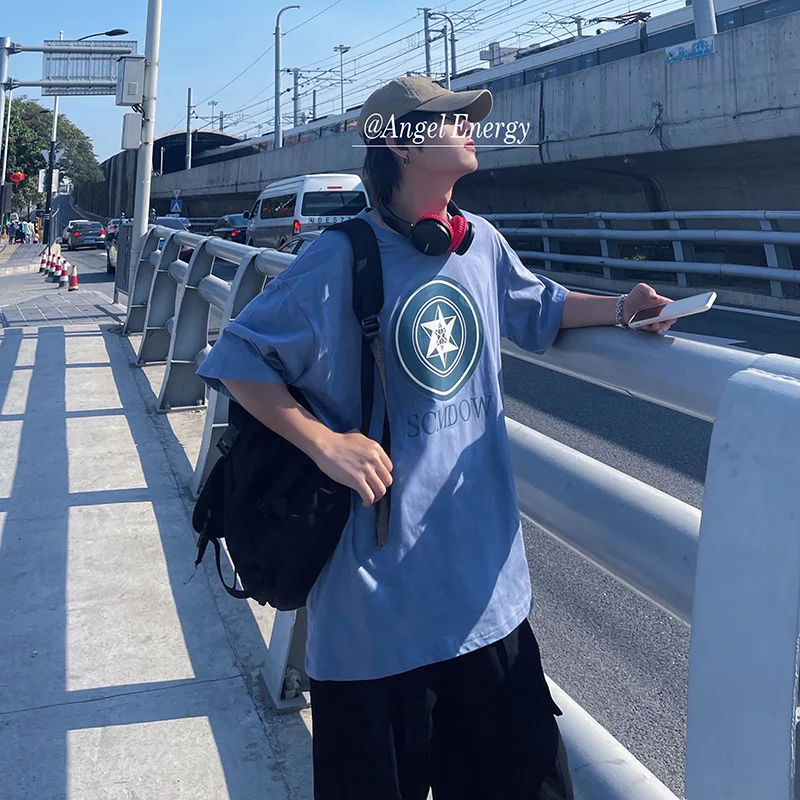 

Harajuku loose T-shirt bf port style simple personality short-sleeved 2021 national tide new couple half-sleeved ins