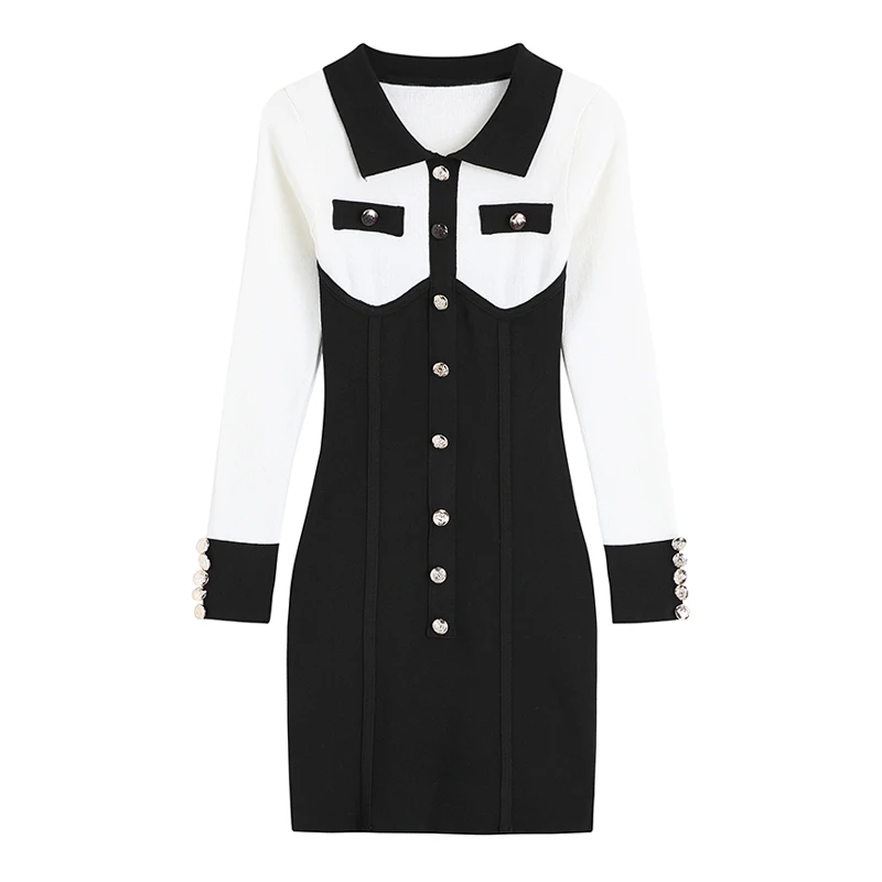 

COIGARSAM Knitting Women Mini dress Panelled Dresses Pink Black 3291