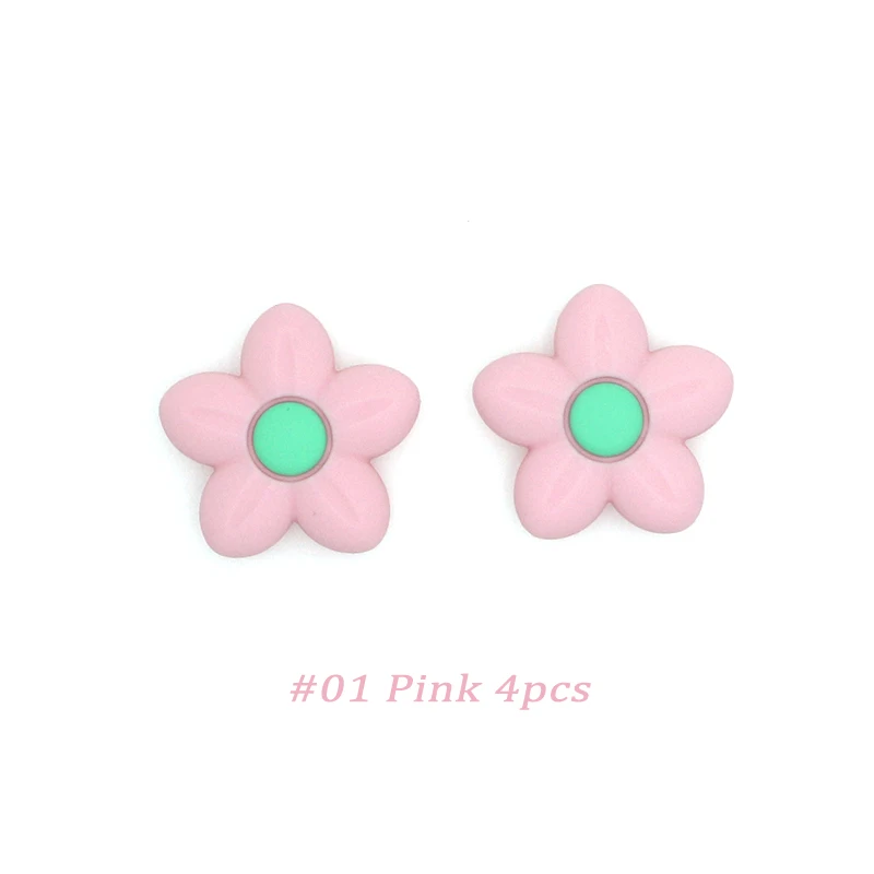 Pink 4pcs Kovict 4/8 шт. 42 мм Цветок Силиконовые бусы банные халаты в виде животных для маленьких Прорезыватель для зубов для новорожденных, игрушки-прорезыватели для бижутерии, материал для Цепочки и ожерелья Аксессуары игрушка - Цвет: Pink 4pcs