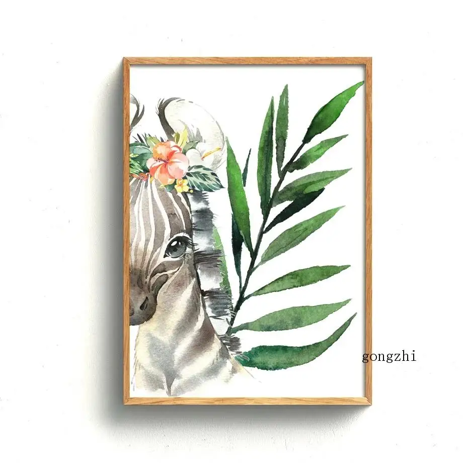 Постеры в скандинавском стиле с акварелью зеброй слоном обезьяной | Дом и сад