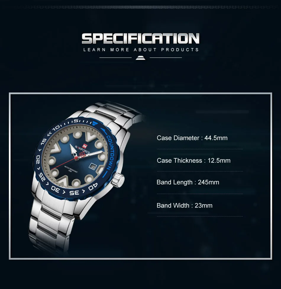 NAVIFORCE мужские наручные часы Топ бренд класса люкс серебристо синие