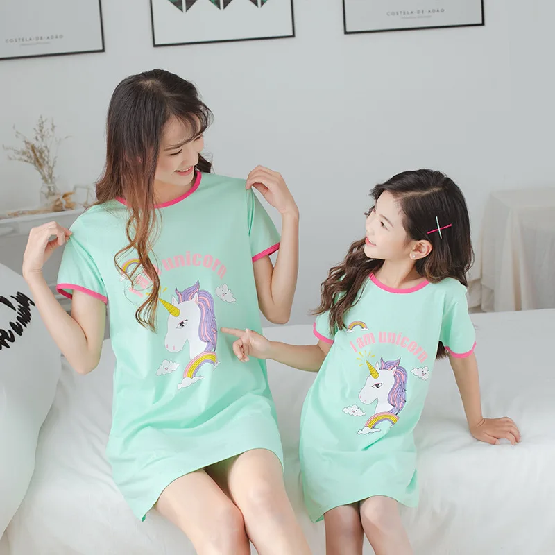 Новая детская ночная рубашка Хлопковая пижама для мамы и дочки ночное белье