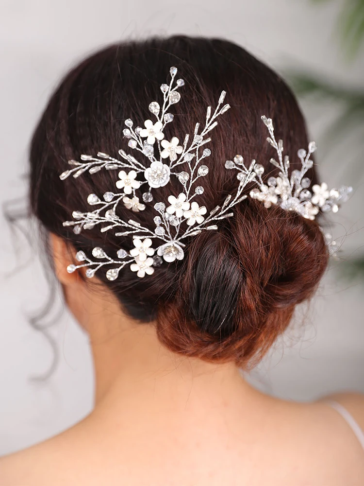Серебряная заколка для волос с цветами три набора головных уборов свадебные
