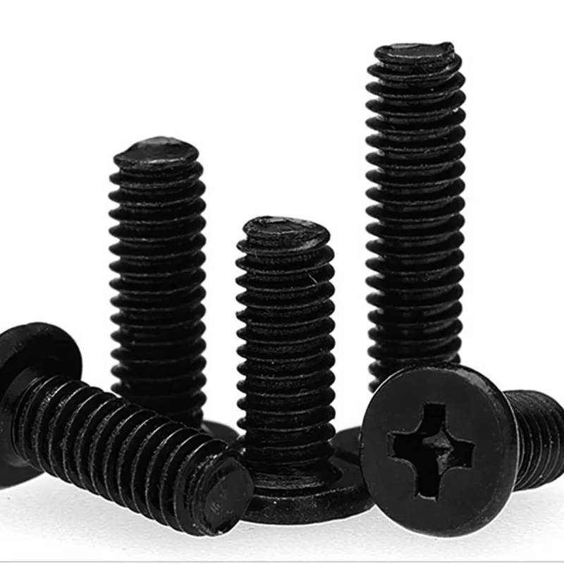 10pcs/lot CM M1.6 M2 M2.5 M3 M4 Black Carbon Steel Cross Phillips Ultra Thin Flat Wafer Head Screw Bolt Laptop