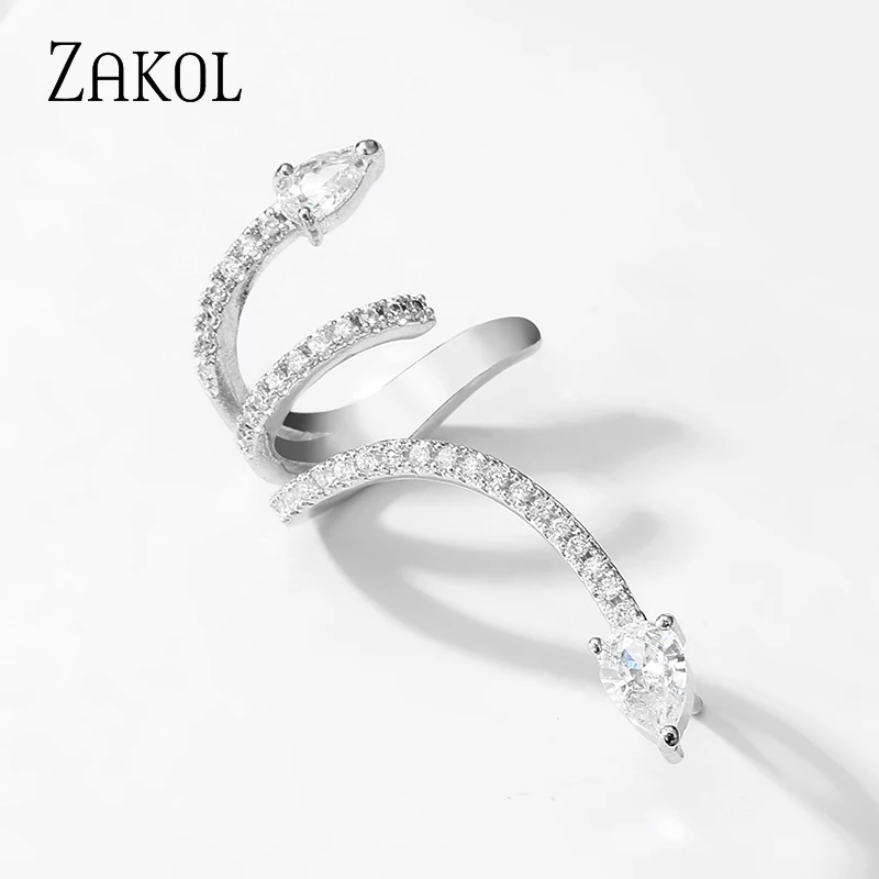 ZAKOL Fashion 1 Piece Punk Ear Clip Cz Zirconia Snake Shape Fake Cartilage Stud Earings for Women Girl Party Jewelry Gift | Украшения и
