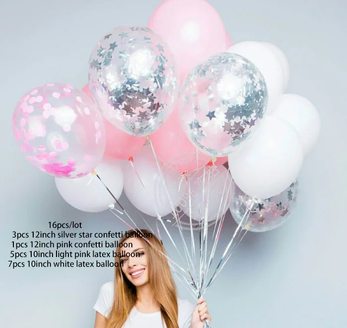 style 1 16 шт./лот 12 Дюймов серебряная звезда воздушный шар "Конфетти" 10 дюймов утолщение розовый белый латексные шары День Рождения Вечеринка романтический свадебный Декор - Цвет: style 1