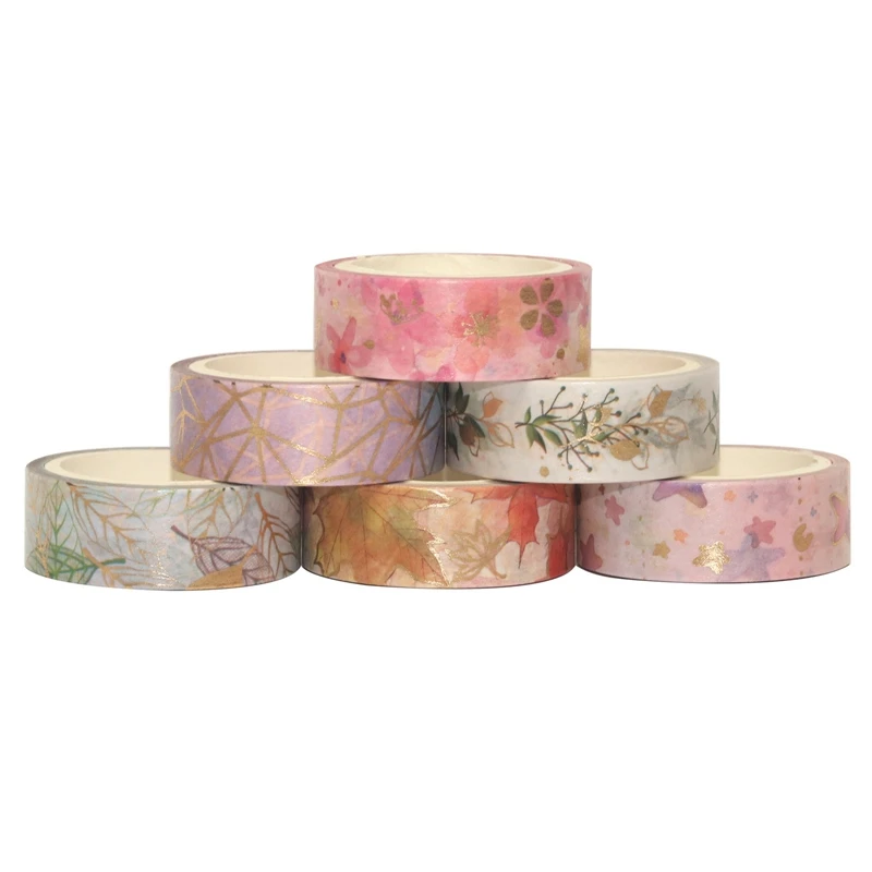 

6Rolls Flower Foil Washi Tape Floral Decorative Tape Scrapbooking Photo Album School Tools Kawaii Scrapbook Paper 5m*1.5cm