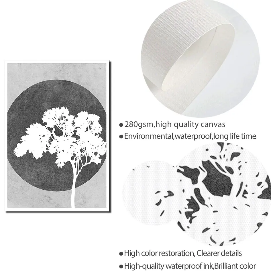Серое белое дерево силуэт плакаты принты абстрактный плакат настенный Арт холст