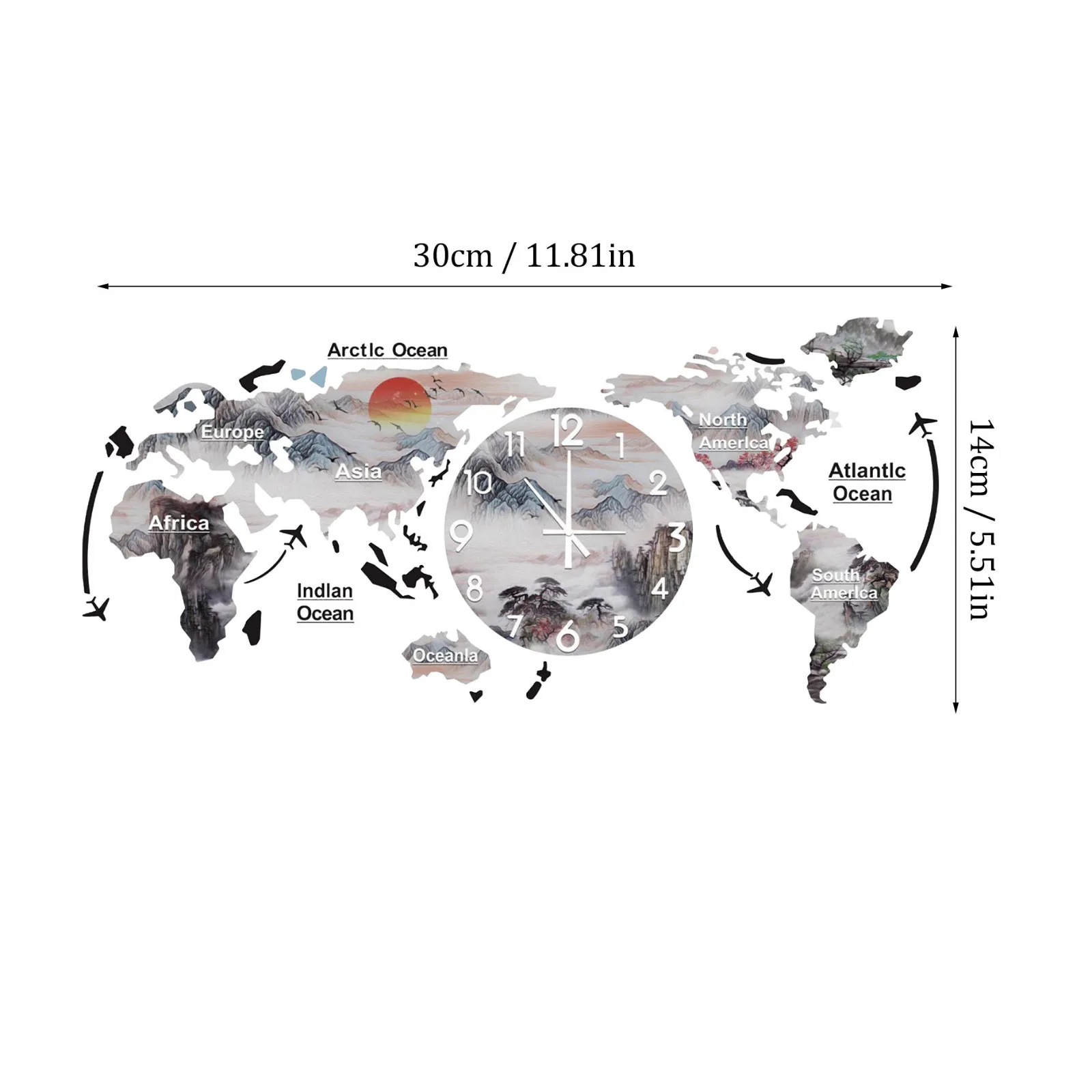 

World Map Wall Clock Home Bedroom Wall Personality Wall Clock Acrylic Home Living Room Decoration Office Decoration