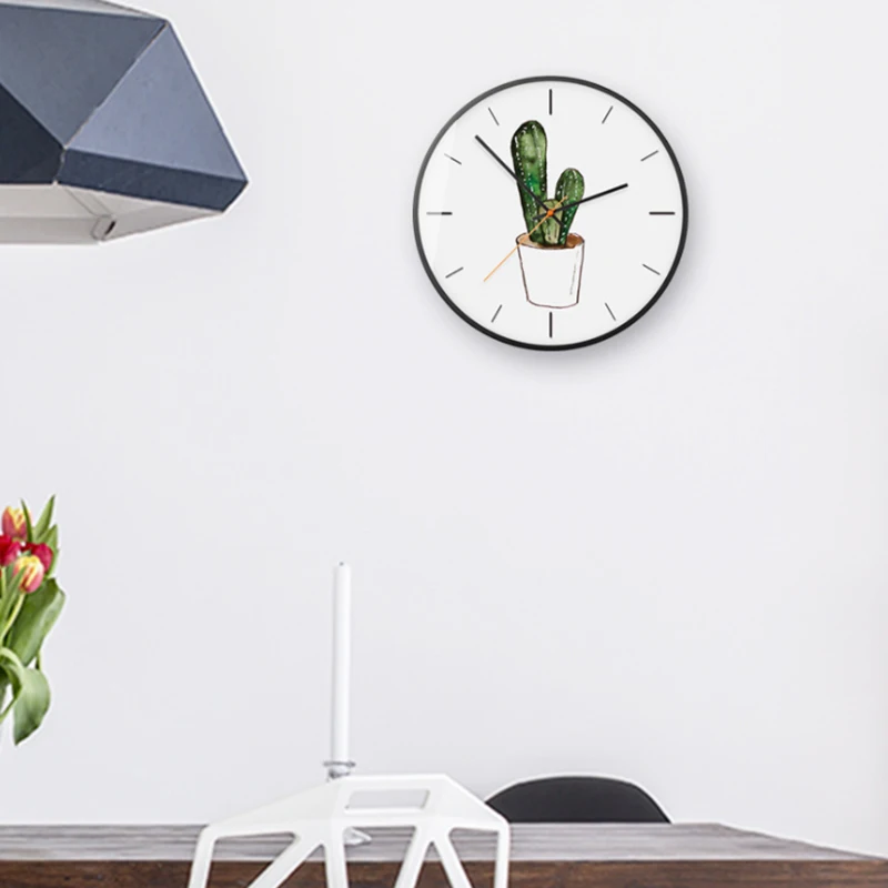 Настенные часы С КАКТУСОМ зеленые креативные кварцевые металлические