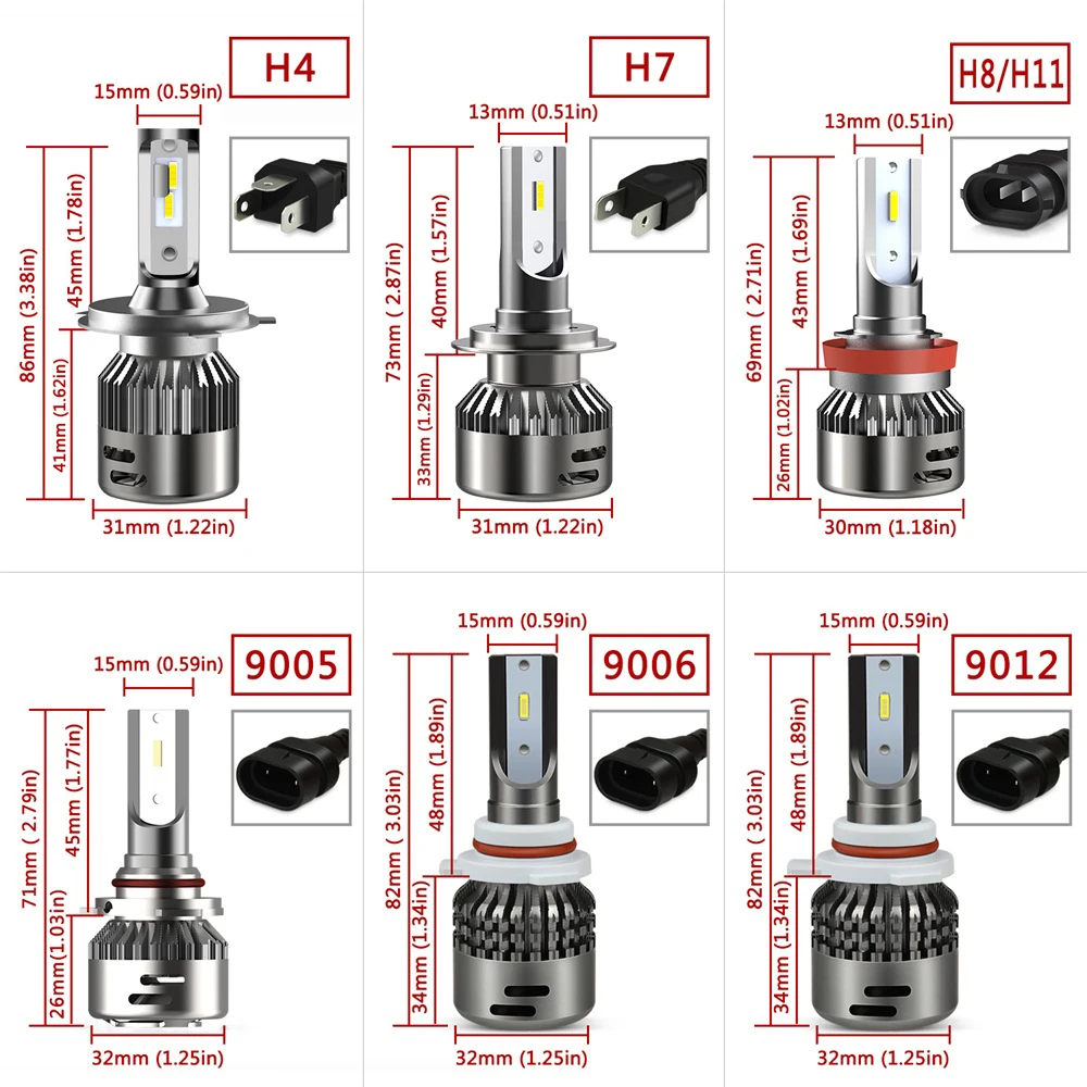 2x Canbus Car Headlight Bulbs H7 H4 LED Bulb H1 H11 HB3 9005 9006 For Ford Focus 2 3 Fiesta Fusion Ranger Kuga S Max Mondeo MK4 |