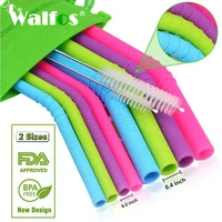 walfos 11 piecesset reusable silicone straws set extra long flexible straws bar accessories cleaning brushes bag kitchen tools