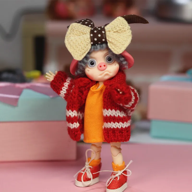 Ob11 Кукла Одежда 1/12 1/8 bjd детская одежда глиняная кукла красивый узел свинья бегать детский вязаный свитер кардиган пальто кукла аксессуары