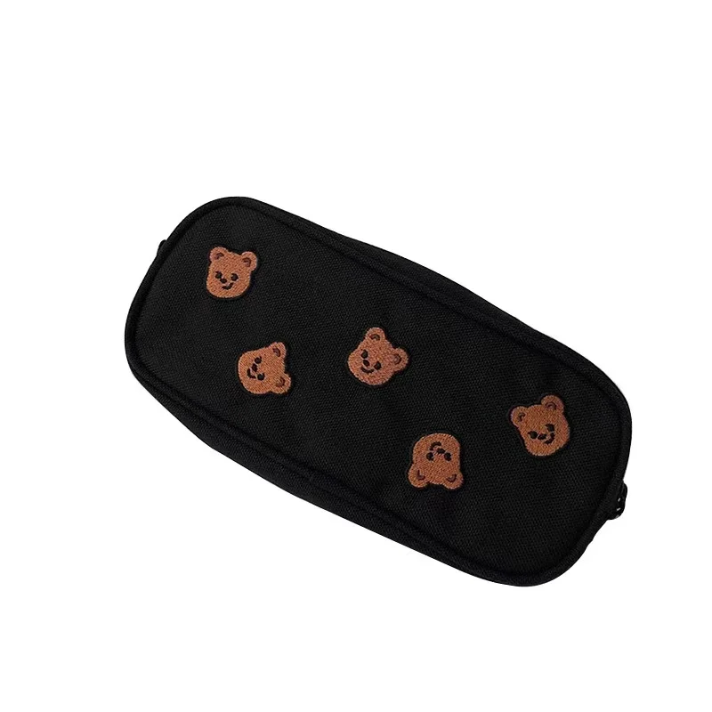 

Embroidery Bear cute pencil case Kawaii stationery bag school Pencil cases for girls Student pen case big canvas pen bag gifts