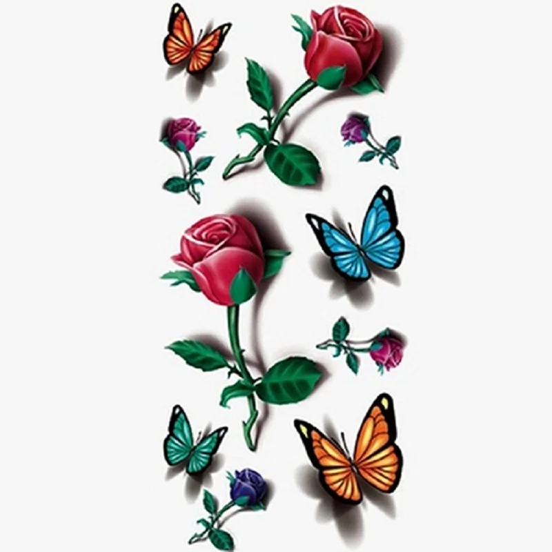 3D Temporary Removable Waterproof Colorful Body Art Butterfly Flower Tattoo Sticker Rose for Women | Красота и здоровье