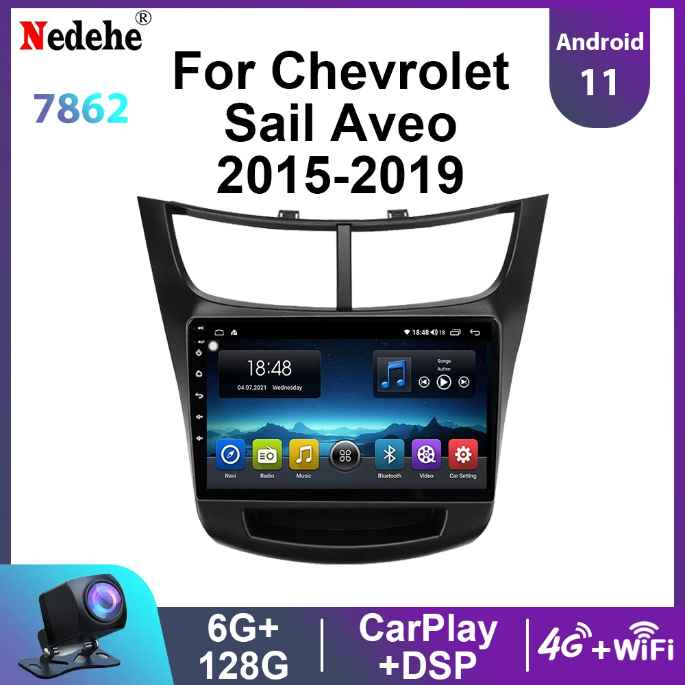 

Автомагнитола 8 ядер, 6 ГБ + 128 ГБ, GPS, Android 11, мультимедийный видеоплеер 2 Din для Chevrolet Sail Aveo 2015-2019, автоаудио для Carplay, без DVD