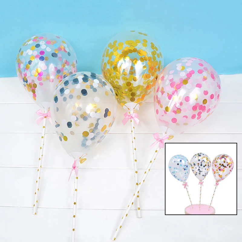 

Romantic Wedding Birthday Confetti Cake Topper Decoration Creative Festival Decorations Beautiful Sequins Balloon Cake Plug Card
