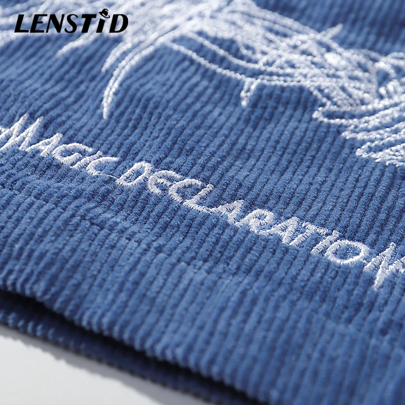 Мужские вельветовые мешковатые шорты LENSTID с вышивкой цепей в стиле хип хоп