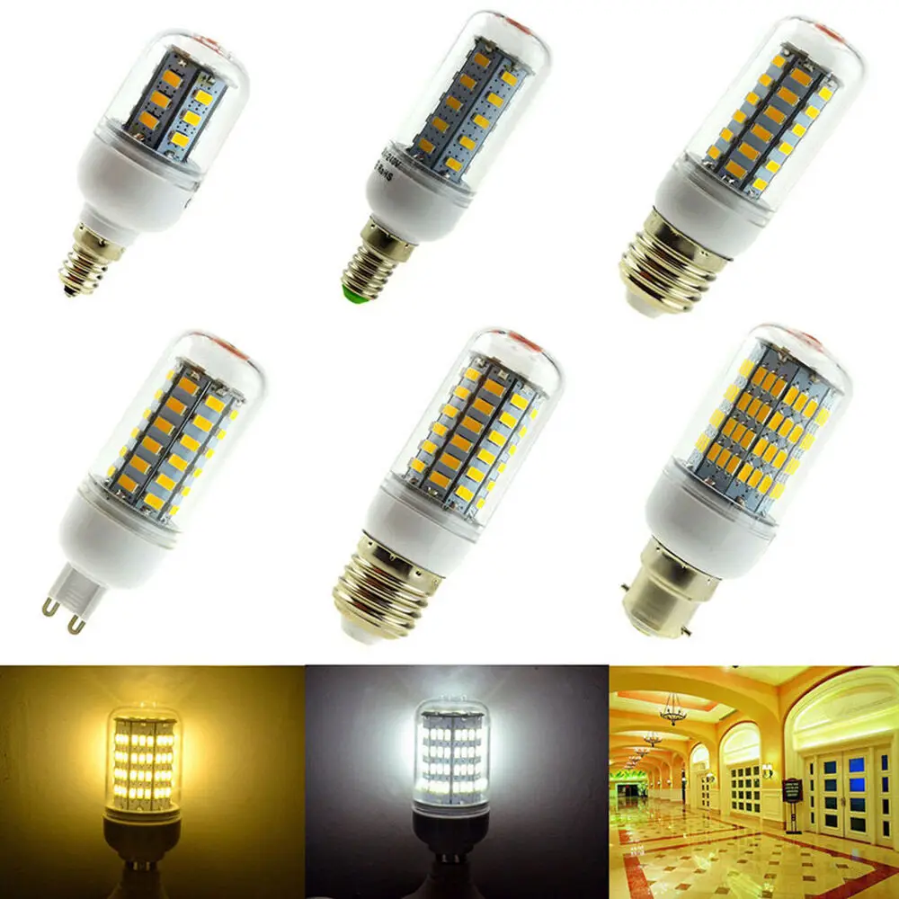 

220V E14 E27 B22 G9 GU10 5730 SMD LED Corn Light Bulbs 3W 6W 9W 12W 15W Bright Cool Warm White Lamp Ampoule Chandelier Lighting