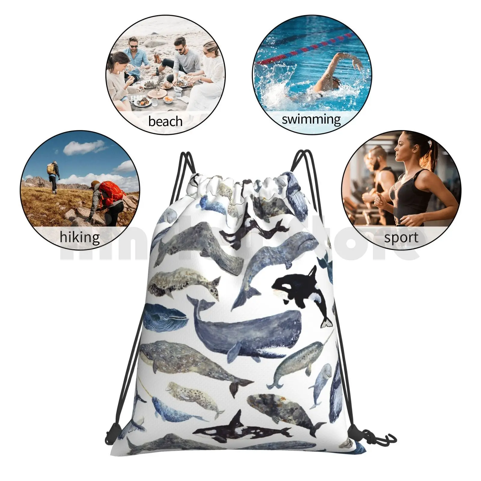 

Whale Song Backpack Drawstring Bags Gym Bag Waterproof Whales Sea Creatures Animals Watercolour