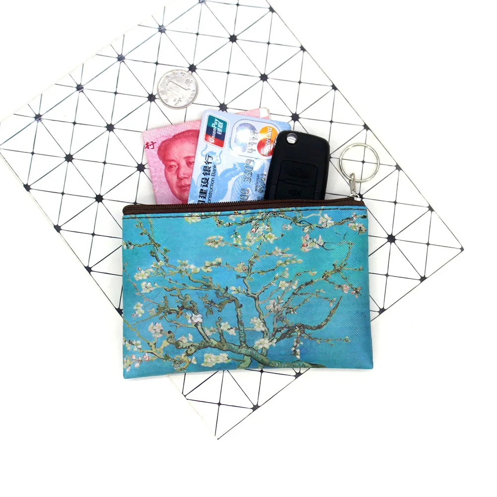 

1 Pcs Mini Vintage Oil Painting Coin Purse Women Girls Fashion Printed PU Wallet Lipstick Portable Money Purse Pocket Bag New