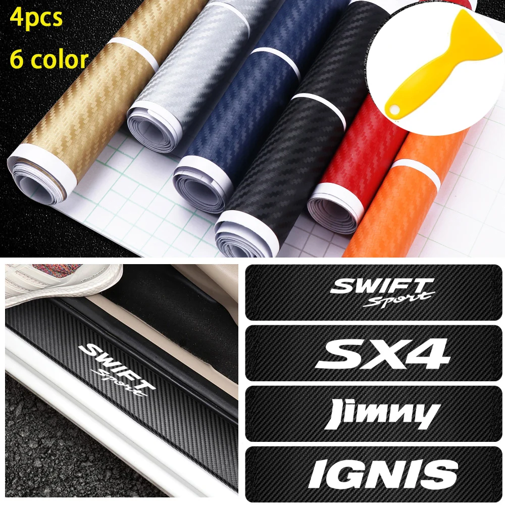 

4X Carbon Fiber Car Door Sill Guard Protected Stickers Decals For SX4 Swift Jimny Samurai Baleno Vitara Grand Vitara Suzuki