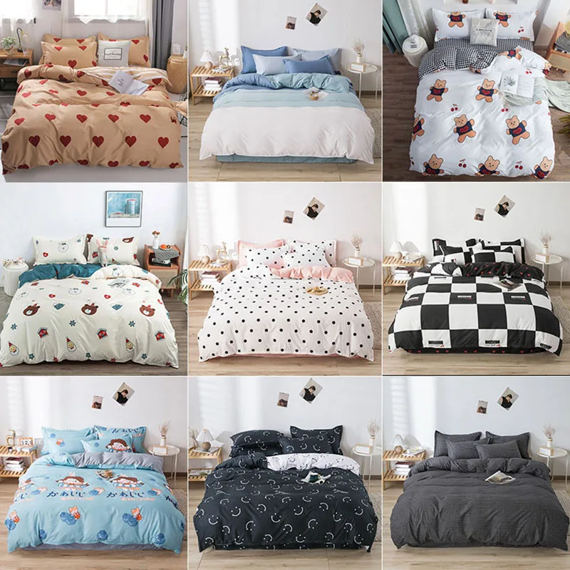 

Fashion Print Pure Cotton Bedding Set Queen Comfortable Bed Sheet Quilt Cover Pillowcase Soft King Size Duvet Cover 4 Pcs Set