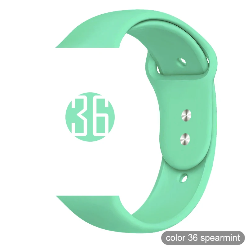 Мягкий силиконовый спортивный ремешок для Apple Watch 5 4 3 2 1 38 мм 42 мм, резиновый ремешок для часов Iwatch series 5 4 40 мм 44 мм - Цвет ремешка: 36 Spearmint