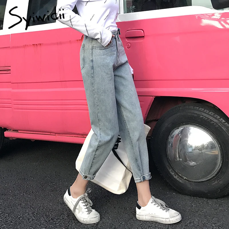 Джинсы женские с пуговицами и завышенной талией винтажные свободные джинсы для