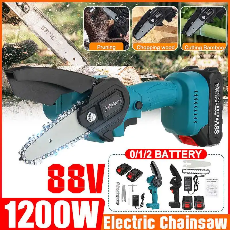

1200W 4 дюйма 88V Электрический Обрезной цепная пила Электрическая цепная пила деревообрабатывающий садовые регистрации Мини электрическая пи...