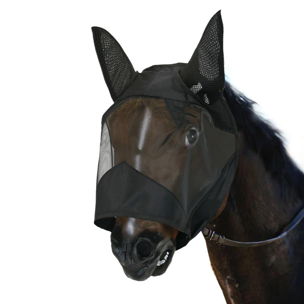

2021 New Horse Mask Nasal Cover Horse Fly Mask Anti-UV Ears Accessorie Horse Riding Breathable Meshed Protector Pet Supplies