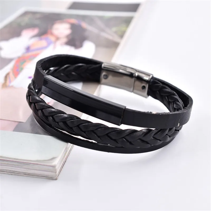 Многослойный браслет из натуральной кожи для женщин металлический