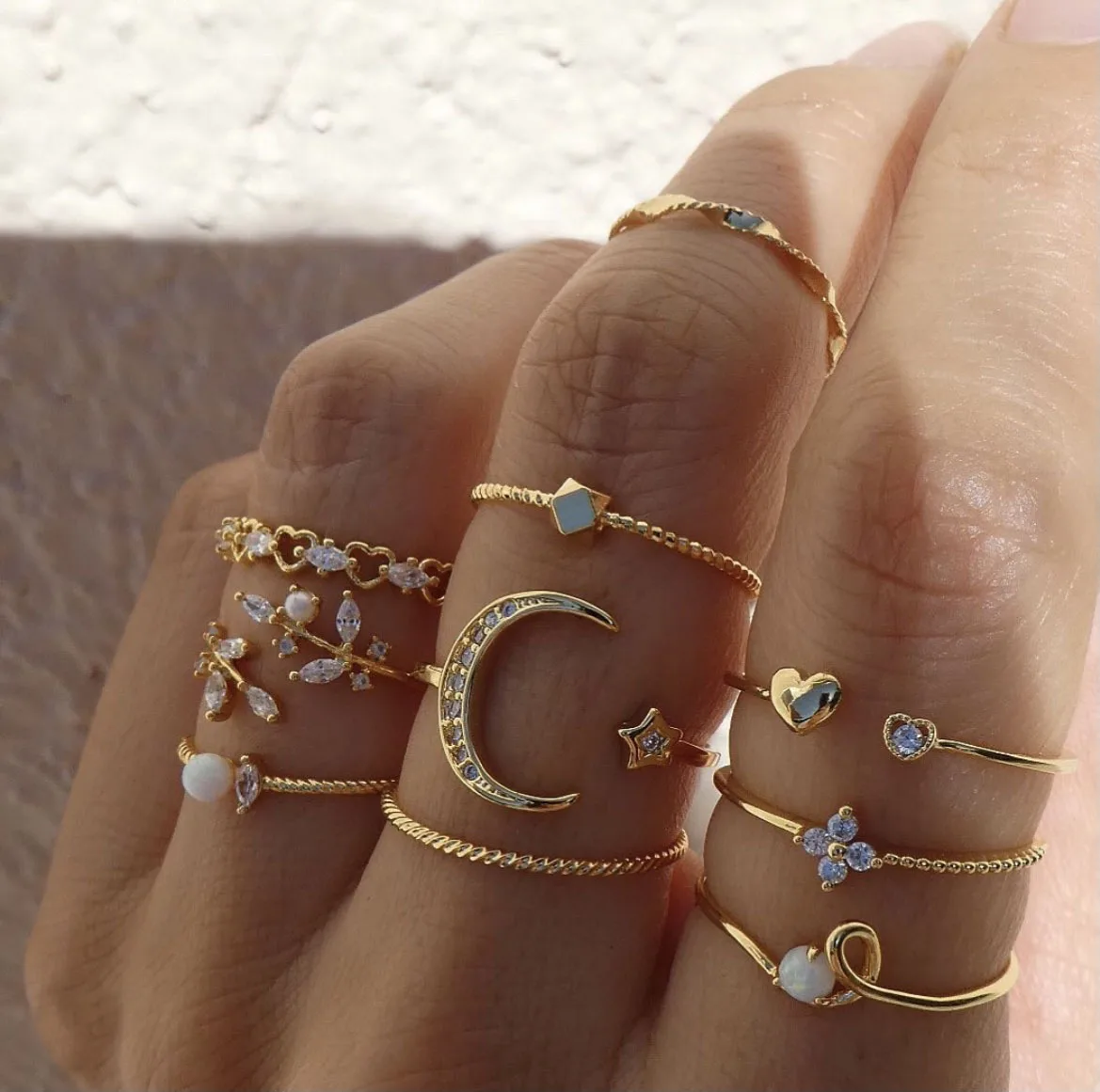 

Moon Star Matching Rings for Women Anillos Mujer Gold Ring Set Bagues Girls Anillo Bohemian Jewellery Slytherin Accessories